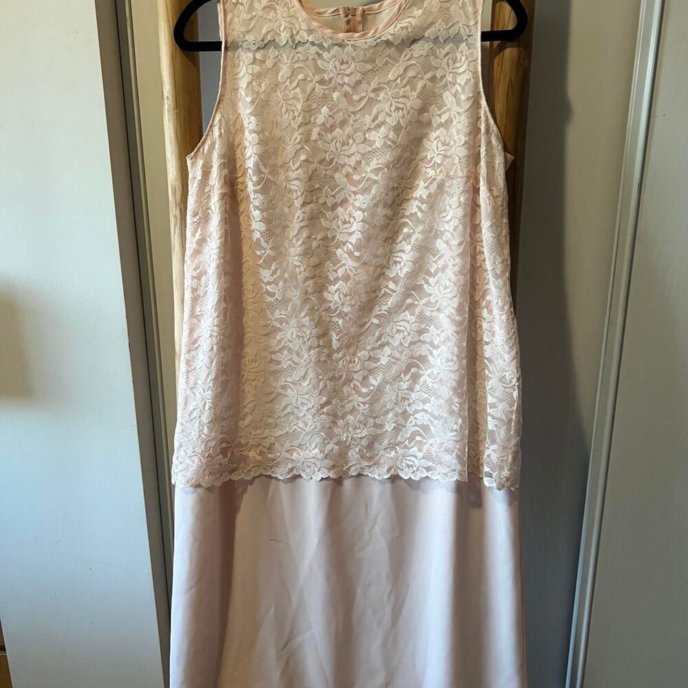 Vintage Bonnell Womens Floral Lace Round Neck Sleeveless Knee Dress size L